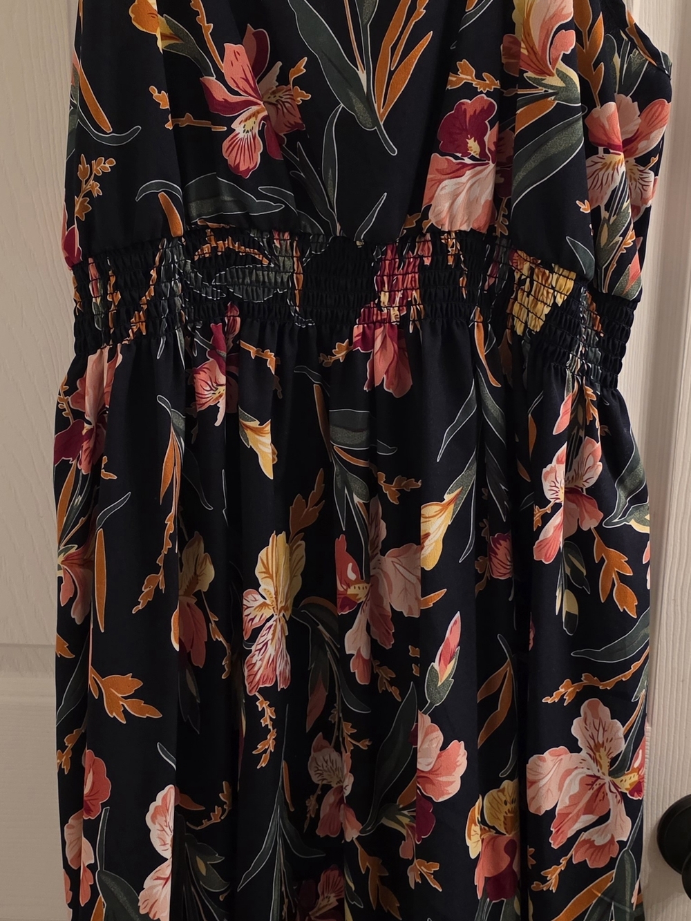 SHEIN Black Floral Mini Dress with Pink and Yellow Blooms